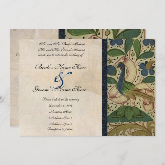 Medieval Pheasant Parchment Wedding Invitation Kaart (Voorkant / Achterkant)