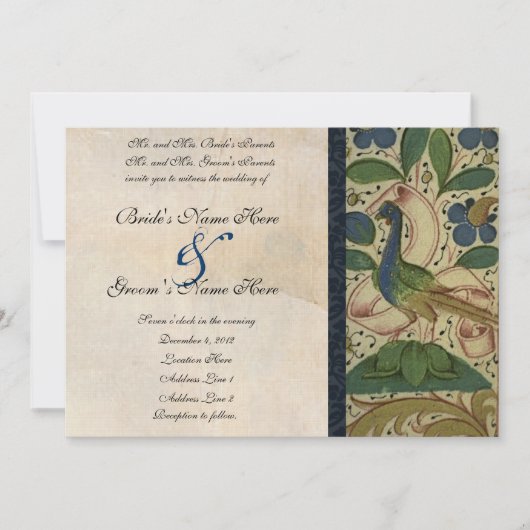 Medieval Pheasant Parchment Wedding Invitation Kaart (Voorkant)