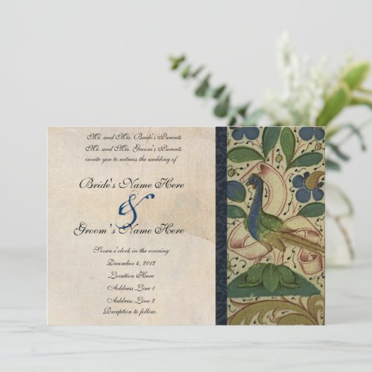 Medieval Pheasant Parchment Wedding Invitation Kaart (Staand voorkant)