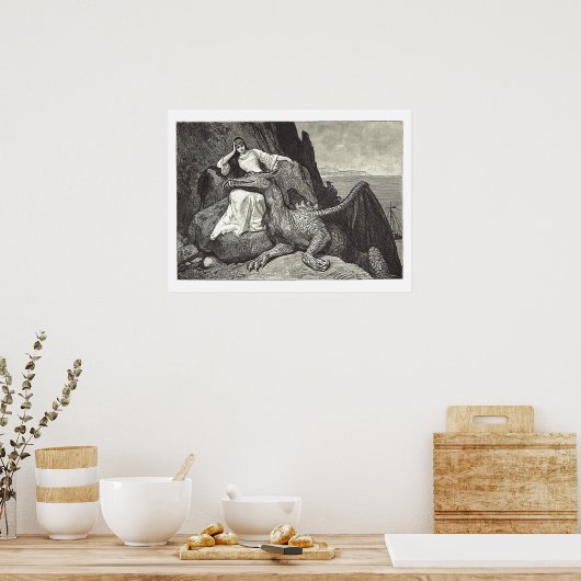 Medieval Queen en Hare Pet Dragon Poster (Keuken)