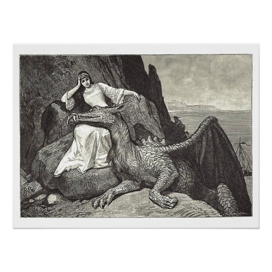 Medieval Queen & Pet Dragon Perfect Poster (Voorkant)