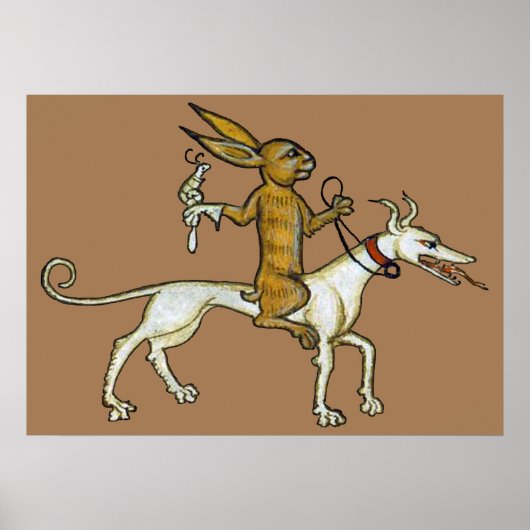 Medieval Rabbit Riding Dog and Holding Snagel Poster (Voorkant)
