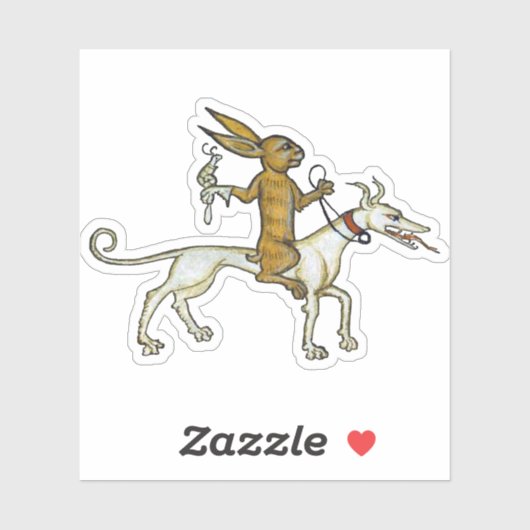 Medieval Rabbit Riding Dog and Holding Snagel Sticker (Vel)