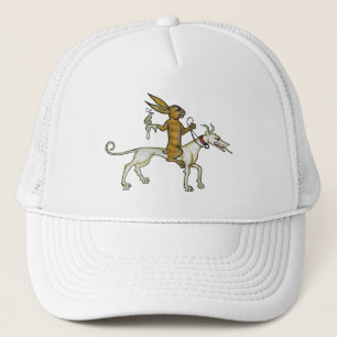 Medieval Rabbit Riding Dog and Holding Snagel Trucker Pet