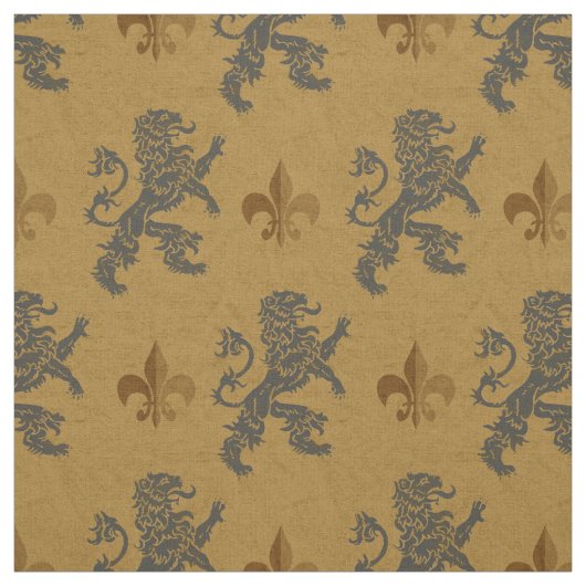 Medieval Rampant Lions Fleur de Lis Stof (Swatch)