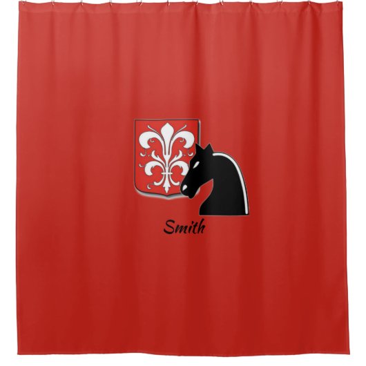 Medieval Red en Black Knight and Shield Douchegordijn (Voorkant)