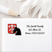 Medieval Red en Black Knight and Shield Etiket (Insitu)