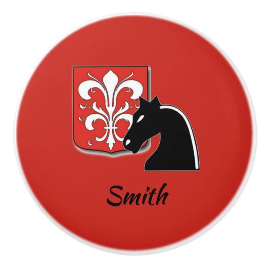 Medieval Red en Black Knight and Shield Keramische Knop (Voorkant)