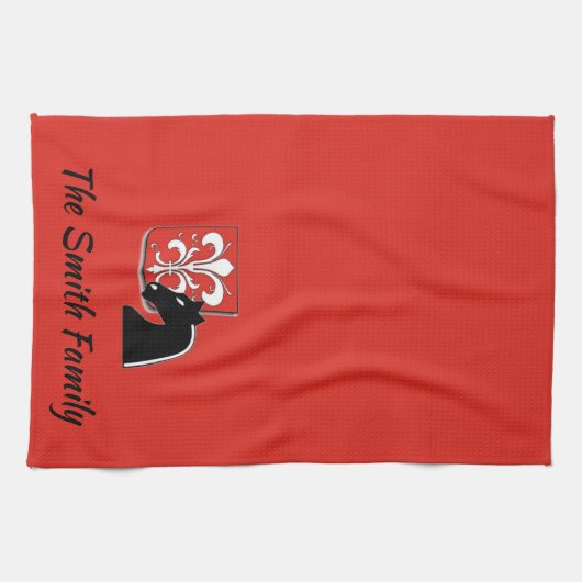 Medieval Red en Black Knight and Shield Theedoek (Horizontaal)