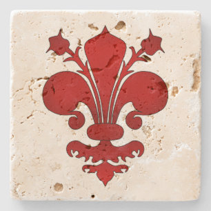 Medieval red fleur de lis symbool stenen onderzetter