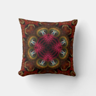 Medieval Red Gold Fractal Hearts Cushion Pillow Kussen