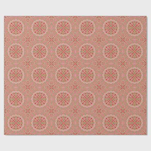 Medieval Red White Beige Wreated Leaves Romanesque Cadeaupapier (Vlak)