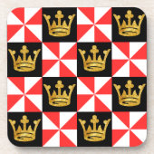 Medieval Red White Faux Gold Crown Pattern Beverag Bier Onderzetter (Voorkant)