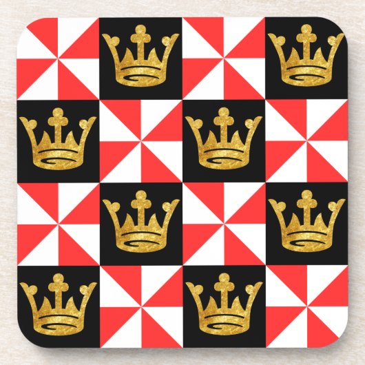 Medieval Red White Faux Gold Crown Pattern Beverag Bier Onderzetter (Voorkant)