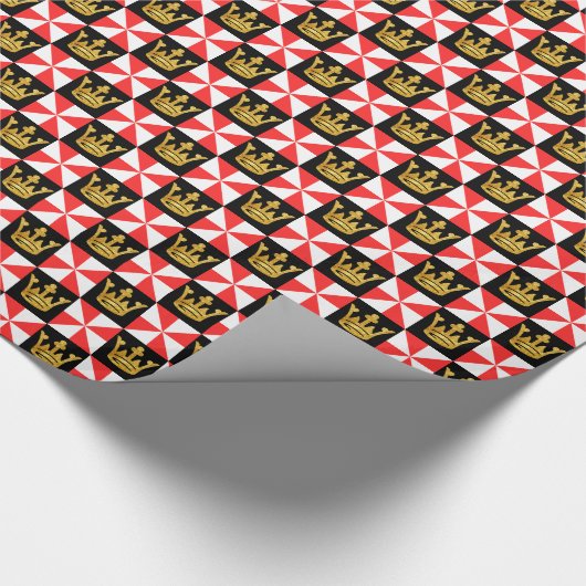 Medieval Red White Faux Gold Crown Pattern Cadeaupapier (Hoek)
