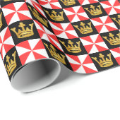 Medieval Red White Faux Gold Crown Pattern Cadeaupapier (Rol Hoek)