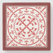 Medieval Red White Marble Wreath Leaves Romanesque Stenen Onderzetter (Voorkant)
