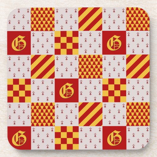 Medieval Red Yellow Vair Ermine Heraldic Pattern Bier Onderzetter (Voorkant)