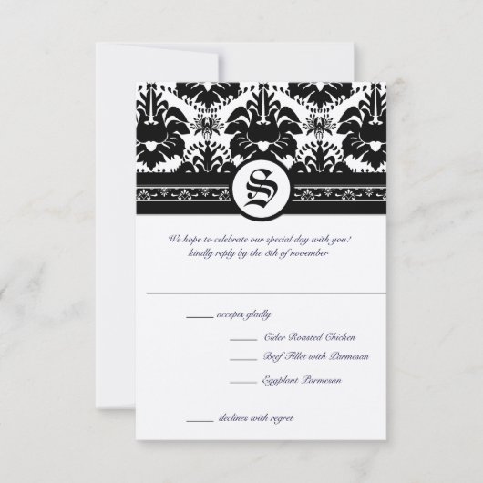 Medieval Renaissance Black Damask RSVP Kaart (Voorkant)