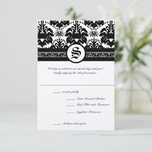 Medieval Renaissance Black Damask RSVP Kaart (Staand voorkant)