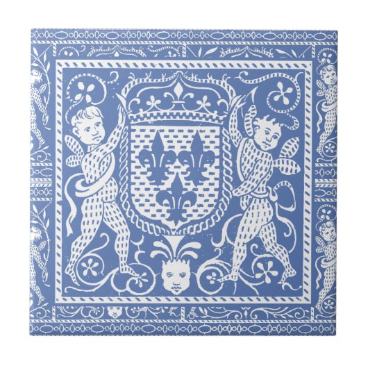 Medieval Renaissance Blue en White Cherubs Tegeltje (Voorkant)