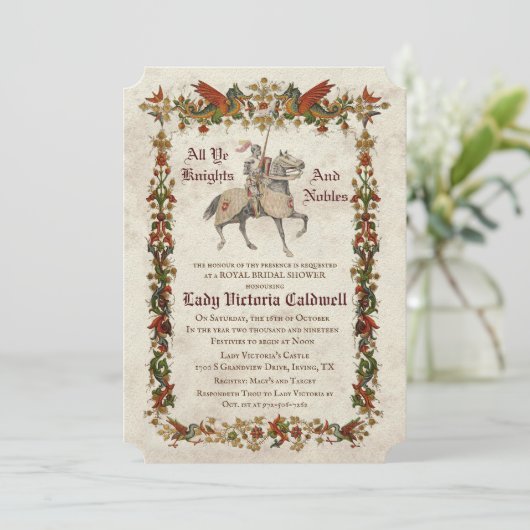 Medieval Renaissance Bridal Shower Kaart (Staand voorkant)