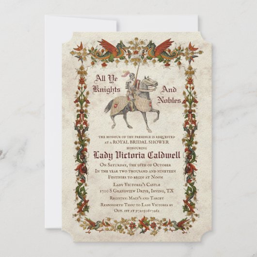 Medieval Renaissance Bridal Shower Kaart (Voorkant)