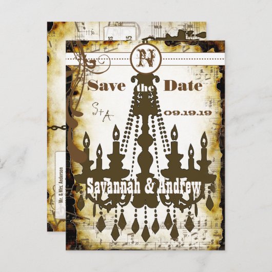 Medieval Renaissance Chandelier Save the Date Aankondigingskaart (Voorkant / Achterkant)
