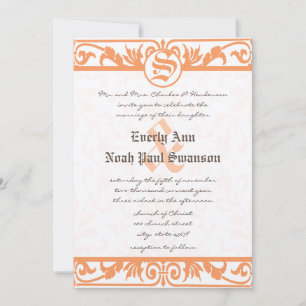 Medieval Renaissance Coral Damask Gray Wedding Kaart