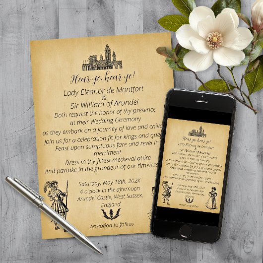 Medieval Renaissance Faux Parchment Wedding Kaart