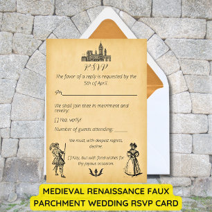 Medieval Renaissance Faux Parchment Wedding RSVP Kaartje