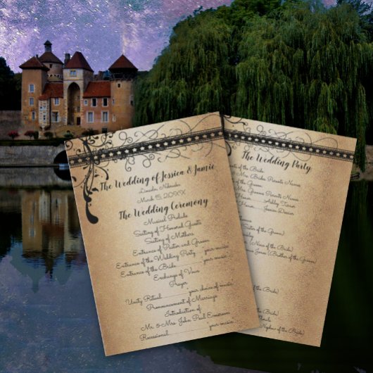 Medieval Renaissance Gold & Black Wedding Program Kaart