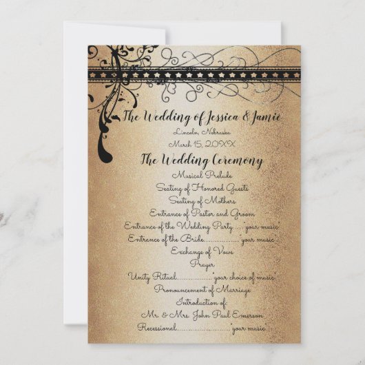 Medieval Renaissance Gold & Black Wedding Program Kaart (Voorkant)