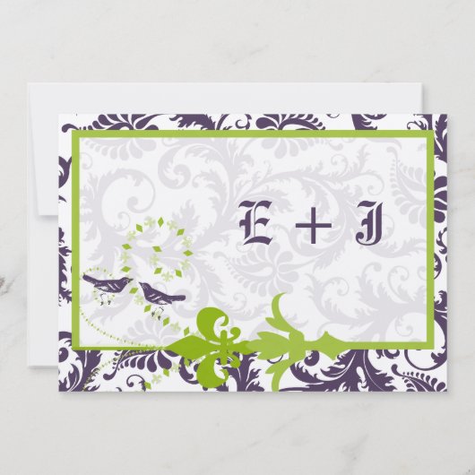 Medieval Renaissance Green Paars Floral Damask Kaart (Achterkant)