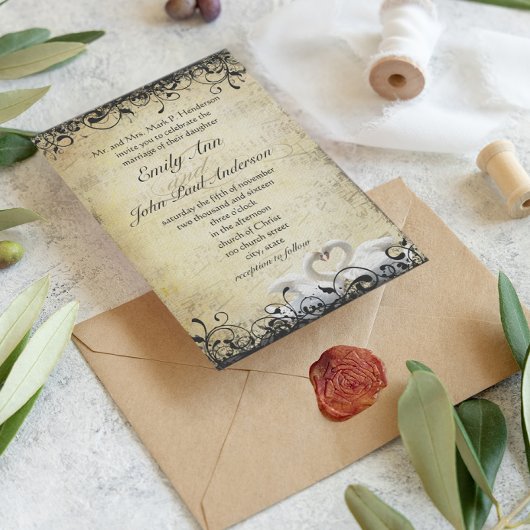 Medieval Renaissance Swan Lovebird Wedding Kaart