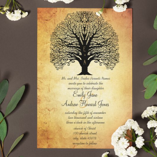 Medieval renaissance Swirl Tree Wedding Kaart