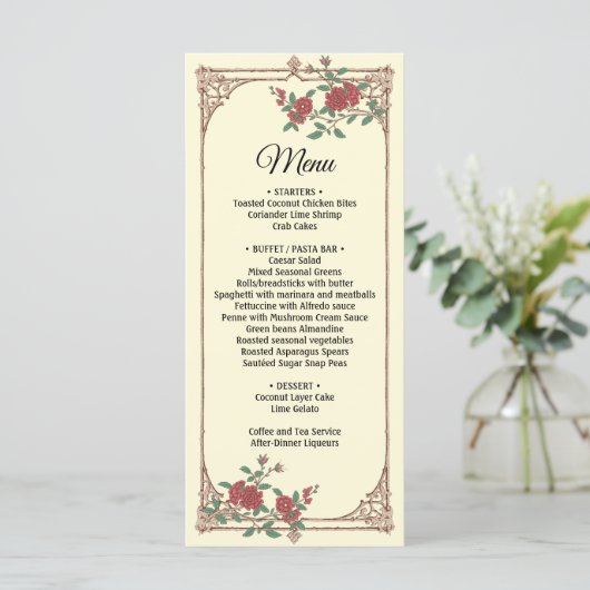 Medieval-Romantic met Wooden Lijst Weddenschap Menu (Staand voorkant)