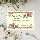 Medieval Romantic Wedding Save the Date Kaart<br><div class="desc">Het elegante middeleeuws ontwerp met een openwerk houten lijst en een bloeiende tak roept associaties op met de sonnetten van Shakespeare en zal de sublimiteit van je gevoelens benadrukken. Het warme natuurlijke kleurenschema en de goed leesbare tekst zullen een aangename indruk op uw gasten maken. Als u het product niet...</div>