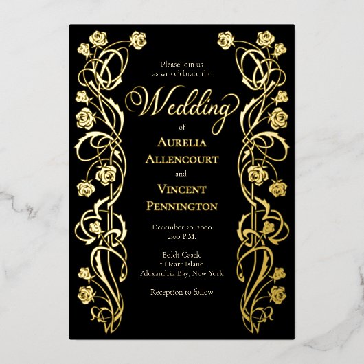 Medieval Royal Rozen Sword Wedding Invitation Folie Uitnodiging (Voorkant)