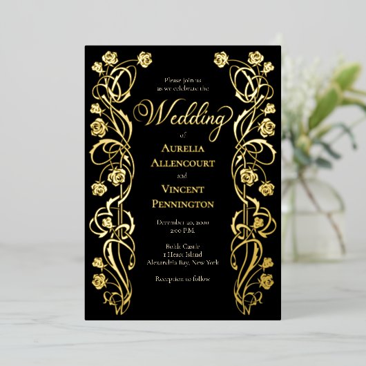 Medieval Royal Rozen Sword Wedding Invitation Folie Uitnodiging (Staand Voorkant)