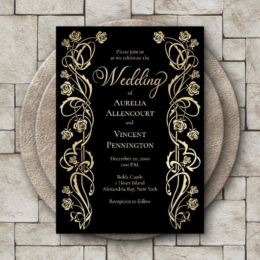 Medieval Royal Rozen Sword Wedding Invitation Kaart