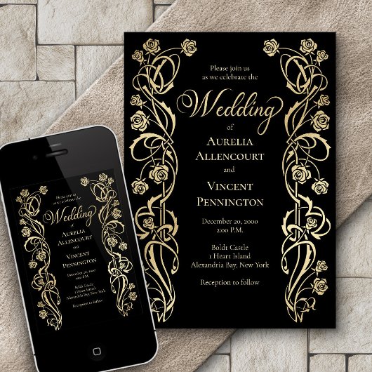 Medieval Royal Rozen Sword Wedding Invitation Kaart