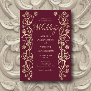 Medieval Royal Rozen Sword Wedding Invitation Kaart