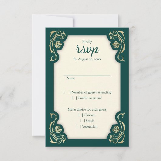 Medieval Royal Rozen Wedding RSVP Kaart (Voorkant)