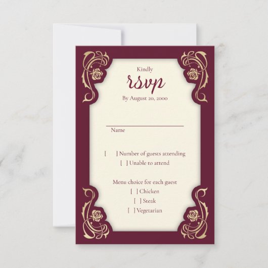 Medieval Royal Rozen Wedding RSVP Kaart (Voorkant)