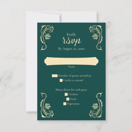 Medieval Royal Rozen Wedding RSVP Kaart (Voorkant)