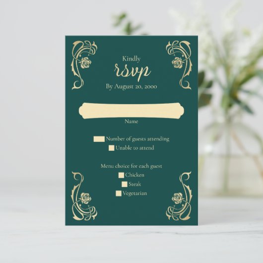 Medieval Royal Rozen Wedding RSVP Kaart (Staand voorkant)
