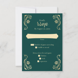 Medieval Royal Rozen Wedding RSVP Kaart