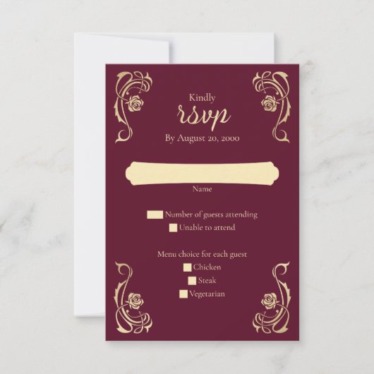 Medieval Royal Rozen Wedding RSVP Kaart (Voorkant)