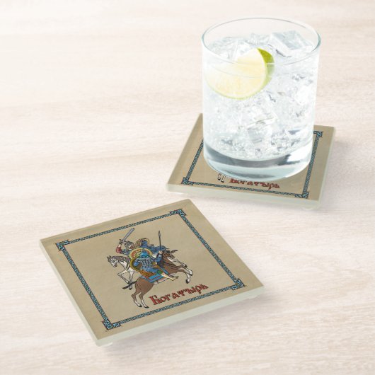 Medieval Russian Bogatyr Glazen Onderzetter (Schuin)